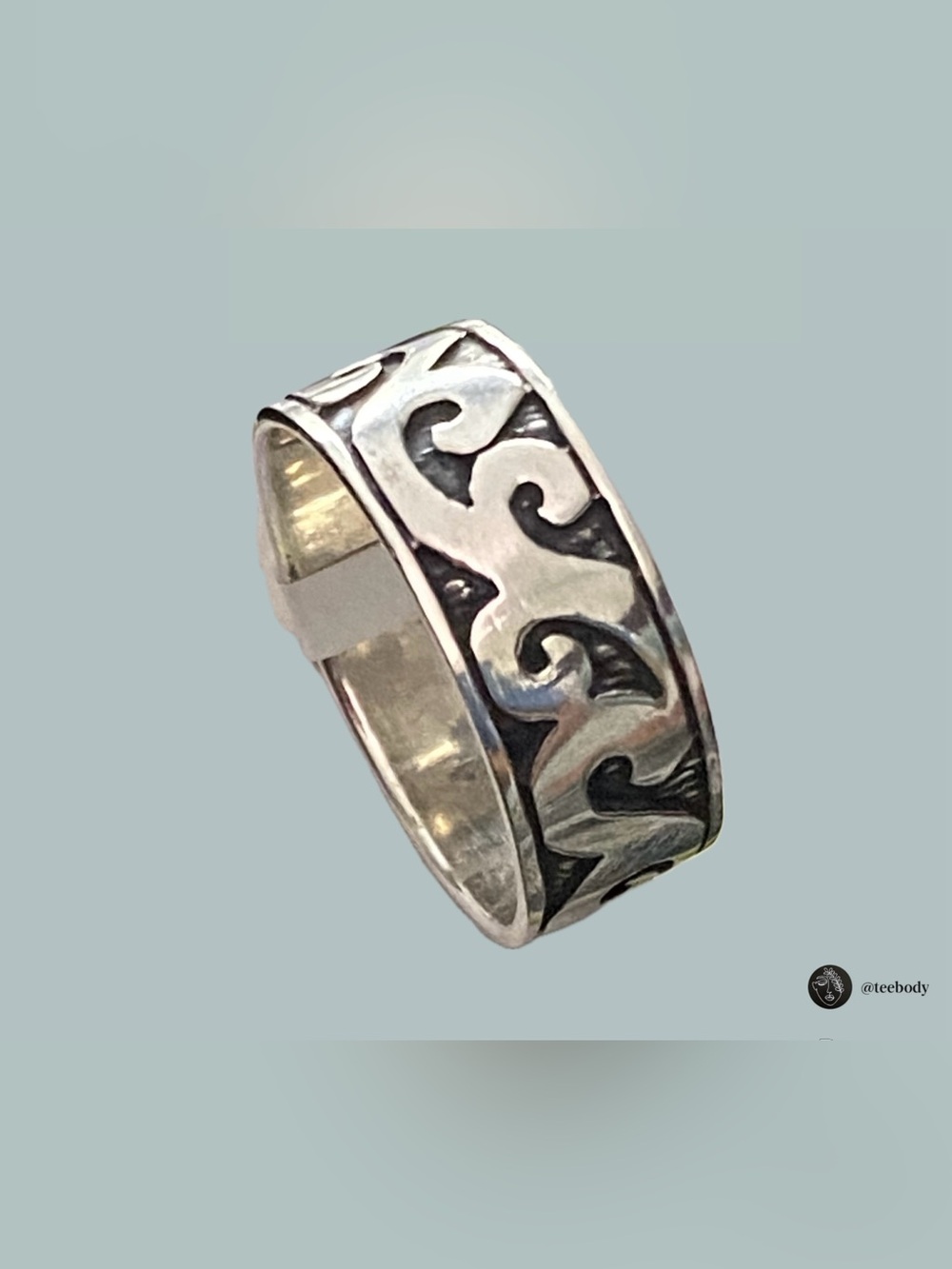 VTG 925 Sterling Silver Wide Ocean Wave Band Ring NWT